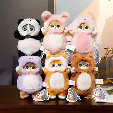 雄俊 可爱变身鲨鱼猫娃娃 呆萌小猫咪抱枕 变身小动物系列 玩偶 毛绒公仔