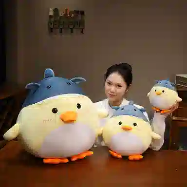 雄俊 恶搞创意鲨鸭 可爱小黄鸭 鲨鱼小帽鸭 陪伴安抚布娃娃 玩偶 毛绒公仔