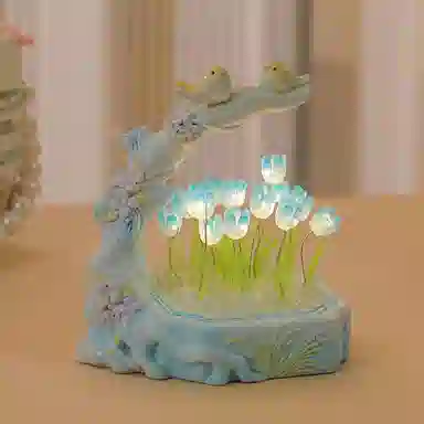 雄俊 花鸟郁金香小夜灯 文艺摆件 桌面装饰工艺品 玩具