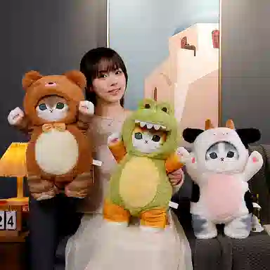 雄俊 可爱变身鲨鱼猫娃娃 呆萌小猫咪抱枕 变身小动物系列 玩偶 毛绒公仔