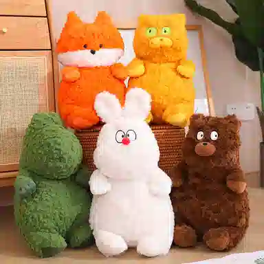 雄俊 可爱萌系慵懒的小动物 大鼻子狗白兔小猫小龙狐狸熊布娃娃 玩偶 毛绒公仔