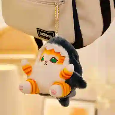 雄俊 可爱趣味鲨鱼猫咪 卡通灰色鲨鱼小猫咪 挂饰钥匙扣 玩偶 毛绒公仔
