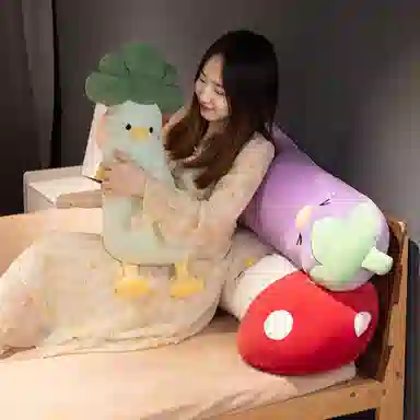 雄俊 蔬菜变身小鸡 长条抱枕 超大号 西蓝花 茄子 娃娃 玩偶 毛绒公仔