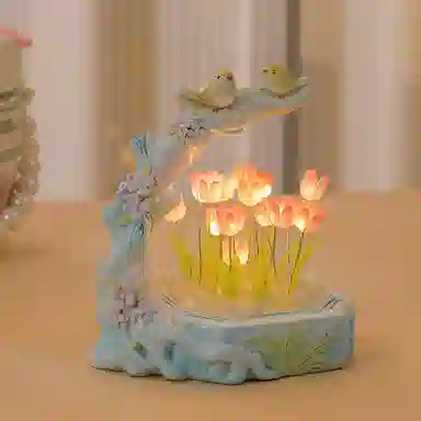 雄俊 花鸟郁金香小夜灯 文艺摆件 桌面装饰工艺品 玩具
