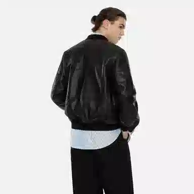 EVISU Leather Bomber Jacket Black