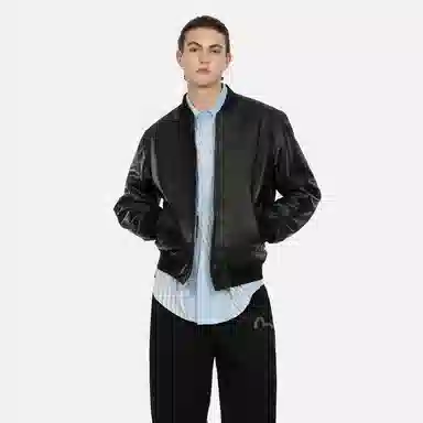 EVISU Leather Bomber Jacket Black
