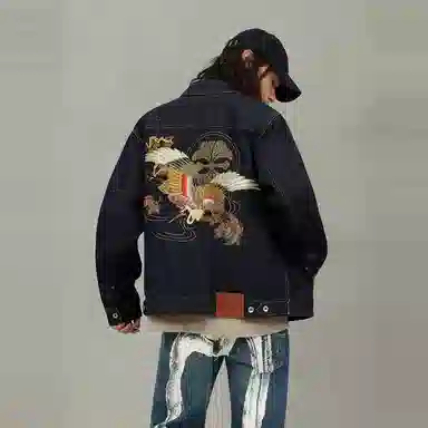 EVISU Crane Embroidered Denim Jacket