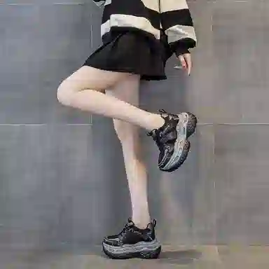 织物合成革 运动休闲厚底松糕时尚百搭潮流 透气轻便增高 低帮 老爹鞋 女款