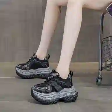 织物合成革 运动休闲厚底松糕时尚百搭潮流 透气轻便增高 低帮 老爹鞋 女款