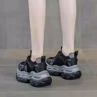 织物合成革 运动休闲厚底松糕时尚百搭潮流 透气轻便增高 低帮 老爹鞋 女款