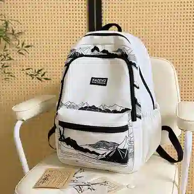 宝琳卡 个性时尚日系涂鸦潮流 涤纶 双肩包 男女同款情侣款 白色/黑色