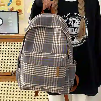 宝琳卡 时尚格子初中高中学生 尼龙 双肩包 男女同款情侣款 多色