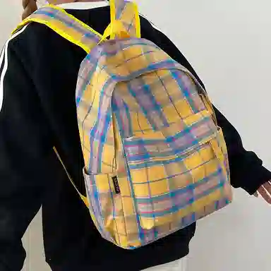 宝琳卡 时尚格子初中高中学生 尼龙 双肩包 男女同款情侣款 多色