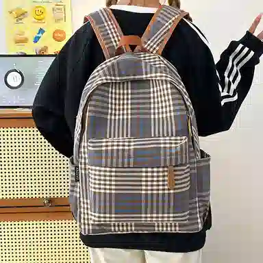 宝琳卡 时尚格子初中高中学生 尼龙 双肩包 男女同款情侣款 多色