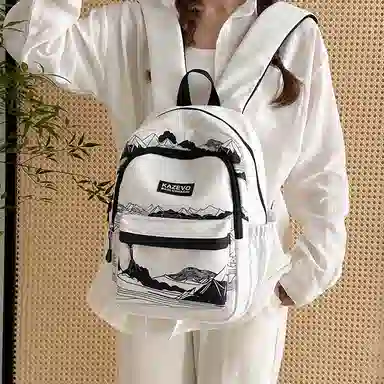 宝琳卡 个性时尚日系涂鸦潮流 涤纶 双肩包 男女同款情侣款 白色/黑色