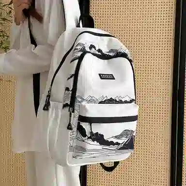 宝琳卡 个性时尚日系涂鸦潮流 涤纶 双肩包 男女同款情侣款 白色/黑色