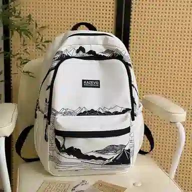 宝琳卡 个性时尚日系涂鸦潮流 涤纶 双肩包 男女同款情侣款 白色/黑色