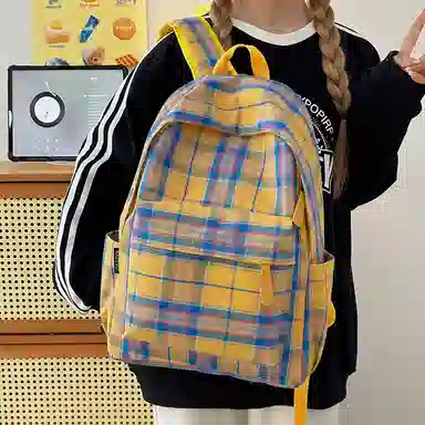 宝琳卡 时尚格子初中高中学生 尼龙 双肩包 男女同款情侣款 多色