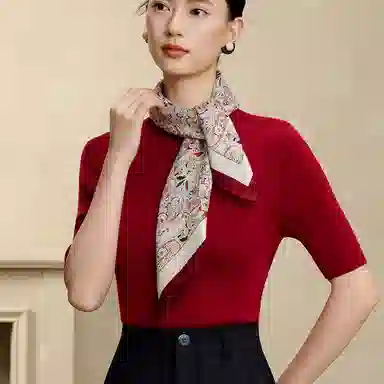 上海故事 围巾双面印花人字纹中方巾 绵羊毛 丝巾 女款