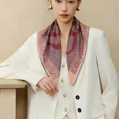 上海故事 真丝羊毛中方巾提花 桑蚕丝 丝巾 女款