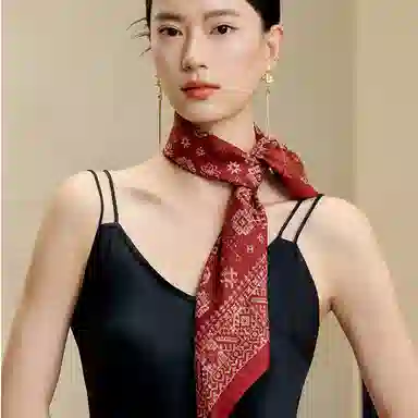 上海故事 双面印花人字纹中方巾 桑蚕丝 丝巾 女款