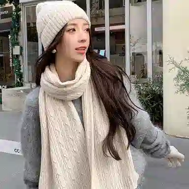 上海故事 新款针织三件套亲肤保暖百搭多色选择礼盒包装 聚酯纤维 绒线围巾 女款