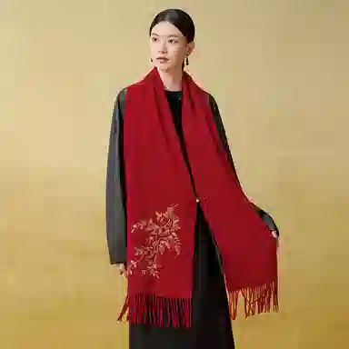 上海故事 刺绣珠绣盘精致柔软优雅扣两用 绵羊毛 绒线围巾 女款