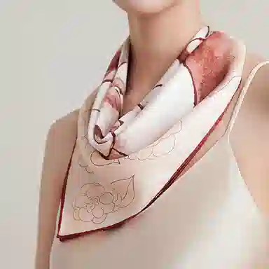 上海故事 山茶花语双面印花真丝中方巾顺滑抗皱亲肤柔软奢华 丝巾 女款