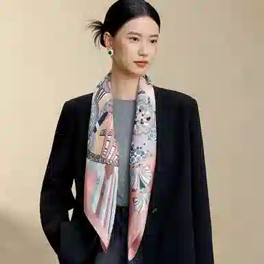 上海故事 双面印花真丝披肩大方巾 桑蚕丝 丝巾 男女同款情侣款