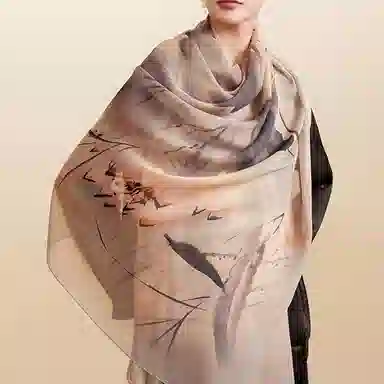 上海故事 清韵不染真丝非遗文化薯莨纱丝绸工艺色泽典雅植物清香防蚊驱虫柔滑细腻 披肩 女款