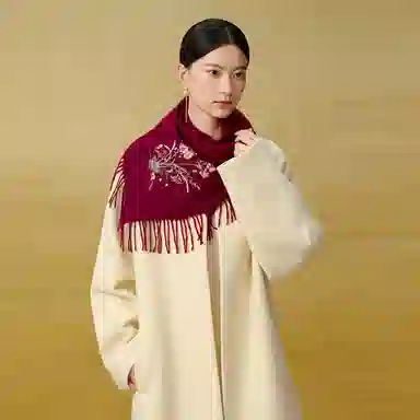 上海故事 花卉刺绣加厚保暖精致舒适优雅柔软 绵羊毛 绒线围巾 女款