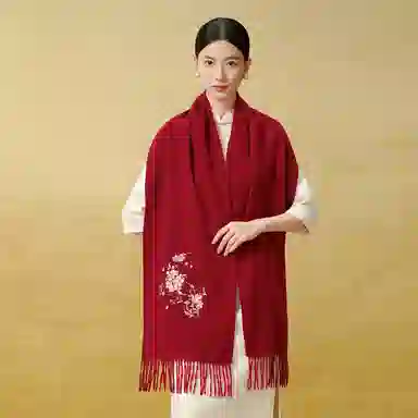 上海故事 刺绣珠绣盘精致柔软优雅扣两用 绵羊毛 绒线围巾 女款