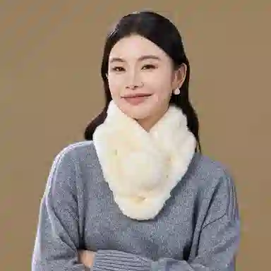 上海故事 秋冬獭兔毛加绒加厚双面绒毛保暖舒适百搭礼盒包装 绒线围巾 女款