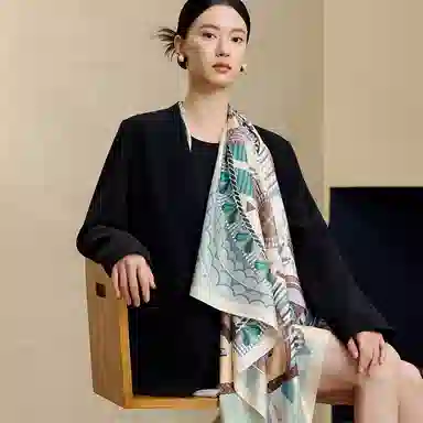 上海故事 双面印花真丝披肩大方巾 桑蚕丝 丝巾 男女同款情侣款