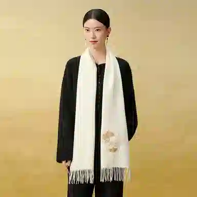 上海故事 花卉刺绣加厚保暖精致舒适优雅柔软 绵羊毛 绒线围巾 女款