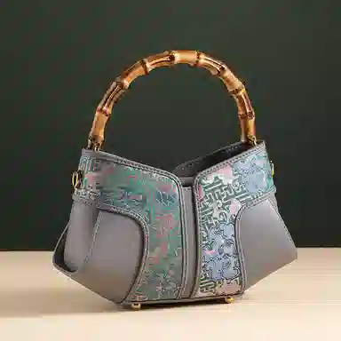 上海故事 新中式宋锦提花 桑蚕丝 手提包 中号 女款 靛彩蓝