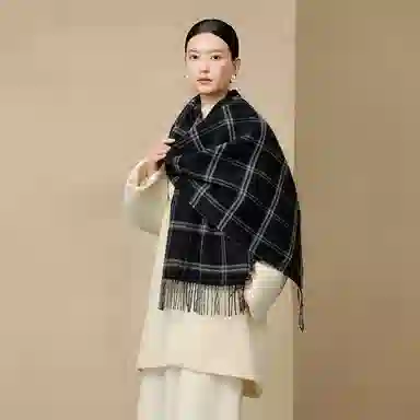 上海故事 加双面温暖时尚休闲格纹大方长辈礼盒 山羊绒 绒线围巾 男女同款情侣款