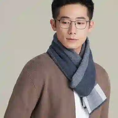 上海故事 风华正茂针织工艺亲肤保暖纤维细腻柔软顺滑简约时尚舒适高级感多色选择 绵羊毛 绒线围巾 男款