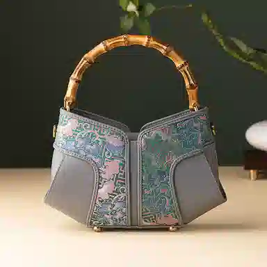 上海故事 新中式宋锦提花 桑蚕丝 手提包 中号 女款 靛彩蓝