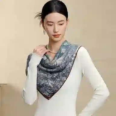 上海故事 围巾双面印花人字纹中方巾 绵羊毛 丝巾 女款