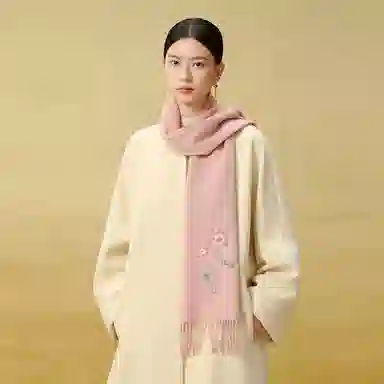 上海故事 花卉刺绣加厚保暖精致舒适优雅柔软 绵羊毛 绒线围巾 女款