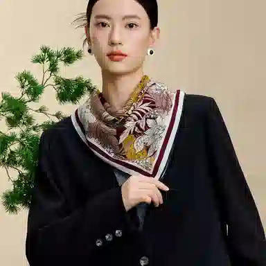 上海故事 围巾双面印花人字纹中方巾 绵羊毛 丝巾 女款