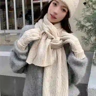 上海故事 新款针织三件套亲肤保暖百搭多色选择礼盒包装 聚酯纤维 绒线围巾 女款