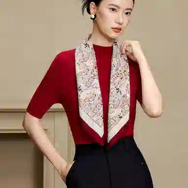 上海故事 围巾双面印花人字纹中方巾 绵羊毛 丝巾 女款