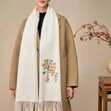 上海故事 紫藤盛开双面刺绣工艺亲肤保暖舒适百搭新中式多色选择礼盒包装 绒线围巾 女款