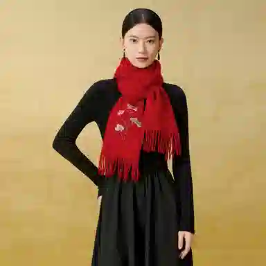 上海故事 花卉刺绣加厚保暖精致舒适优雅柔软 绵羊毛 绒线围巾 女款