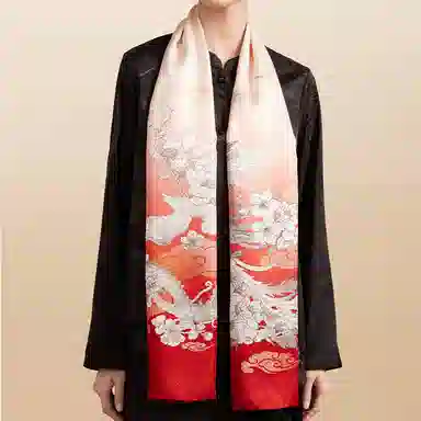 故宫联名 上海故事 龙跃凤鸣高品质提花绫长巾温润透气润肤礼盒包装 桑蚕丝 披肩 女款