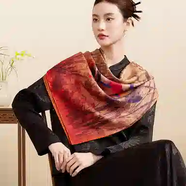 上海故事 文化花罗香云纱真丝 艺术水墨质地柔软丝滑细腻做工精致礼盒包装 桑蚕丝 丝巾 女款