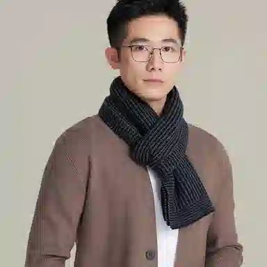 上海故事 山羊绒针织工艺结构紧密精致锁边柔软舒适保暖百搭 礼盒包装 绒线围巾 男款