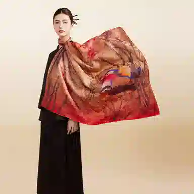 上海故事 文化花罗香云纱真丝 艺术水墨质地柔软丝滑细腻做工精致礼盒包装 桑蚕丝 丝巾 女款